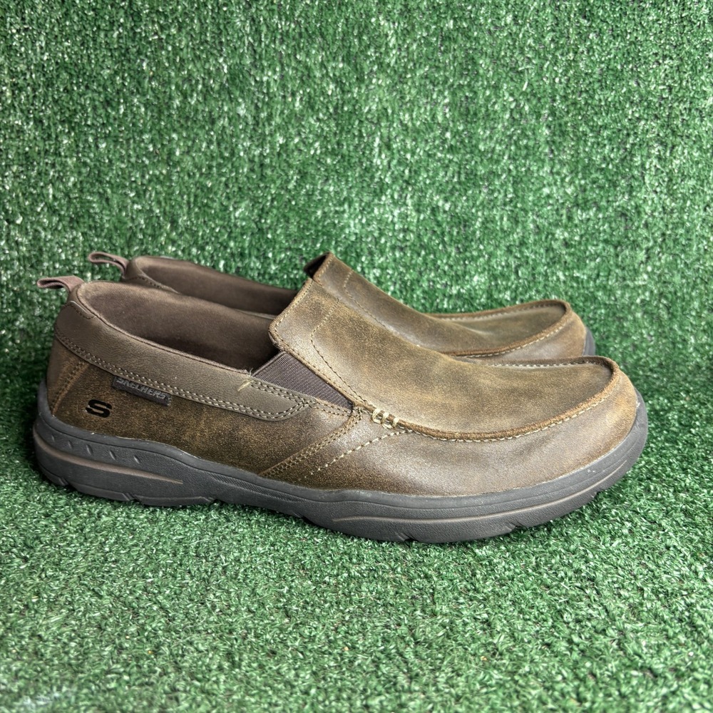 Skechers Harper-Forde Leather Relaxed Fit Slip On Loafers Brown Mens Size 11.5